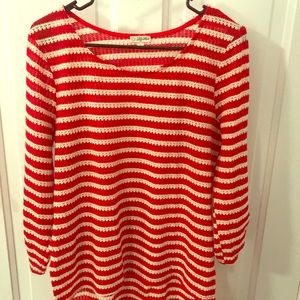 Large Red and White “Lily White” Sweater